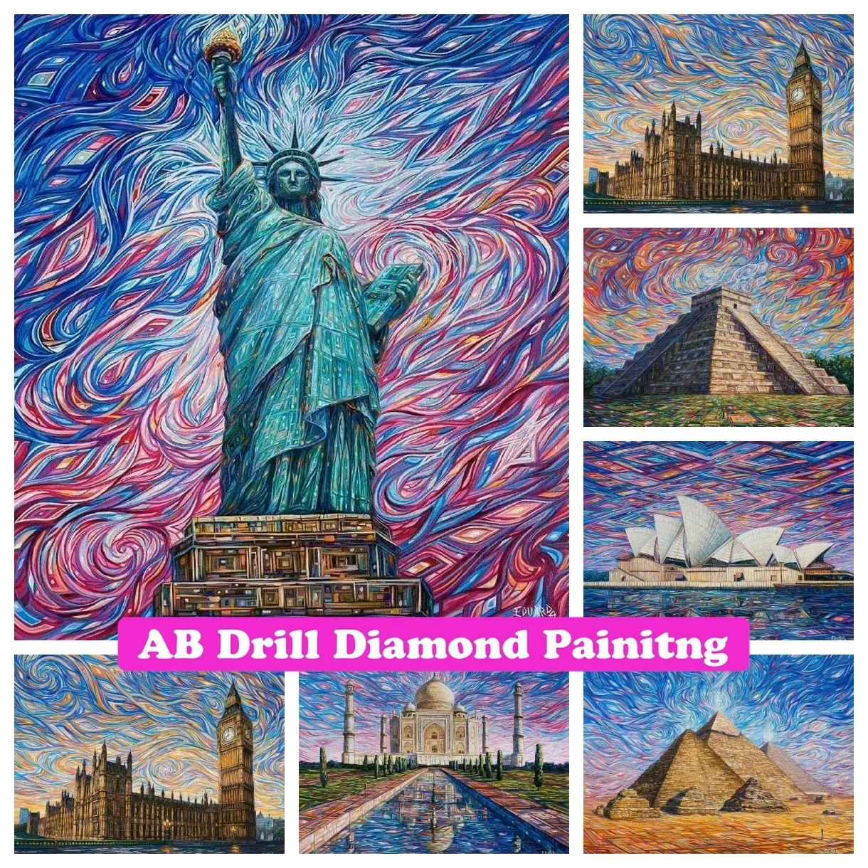 

Illustration of World Famous Attractions AB Diamond Painting Landscape Embroidery Cross Stitch Mosaic Home Decor New Arrivals