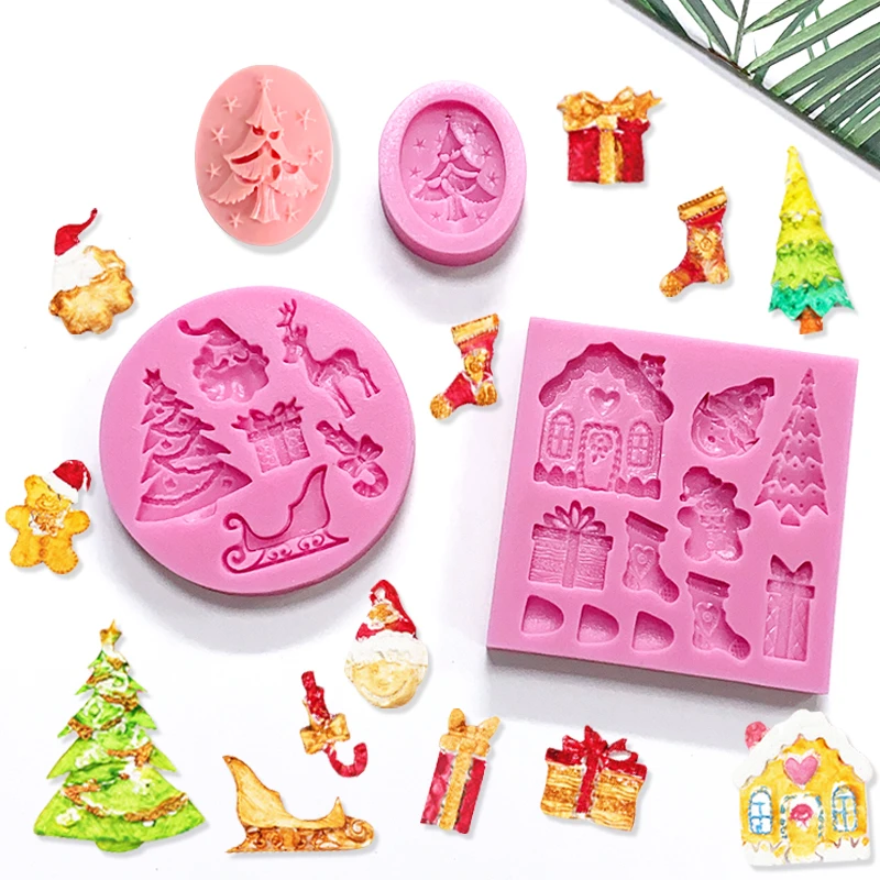 Christmas Molds Mini Christmas Fondant Molds Pink Polymer Clay Molds Non-stick Silicone Molds for Cake Decorating