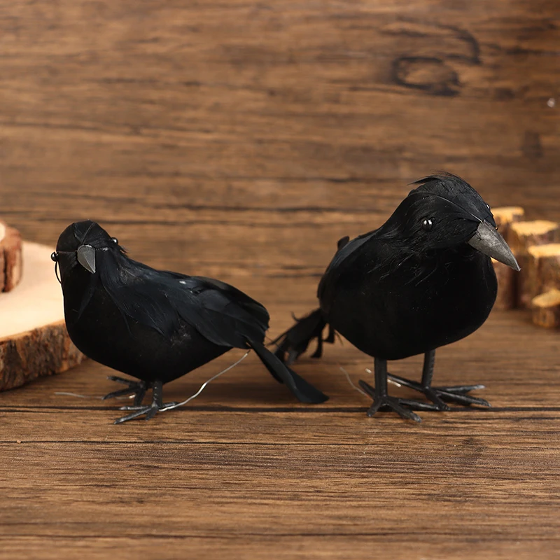 Small Simulation Fake Bird Realistic Halloween Black Crow Model Ornament Simulation Bird Home Decoration Animal Creepy Toy