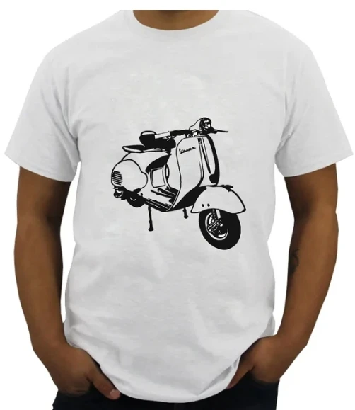 New Retro T-shirt Short sleeved Top Chinese Summer Shirt Fashion Unisex T-shirt Vespa Printed Blakc White T-shirt