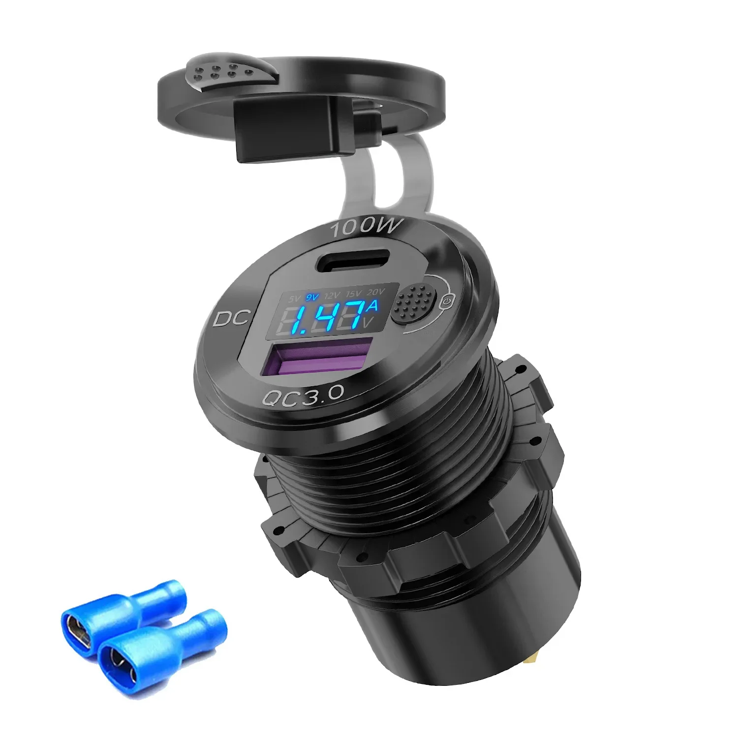 12V USB-Ausgang Aluminium-Autoladegerät PD3.0-Anschluss für Laptops Schnellladung 3.0 USB-Anschluss Wasserdicht mit Voltmeter für Wohnmobil, Boot, Bus – Detail 15