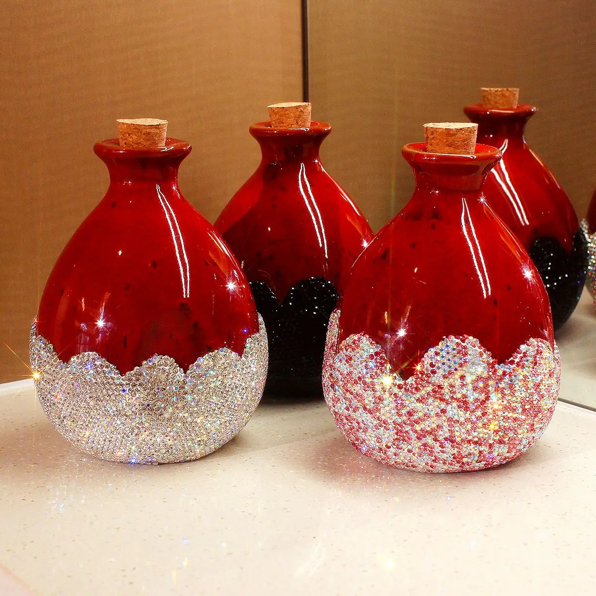 500ml Bling Diamond Ceramics Baijiu Jar Sake Pot Wine Bottle Ice Wine Bottle Self Brewed Sealed Split Bottle Glass Container