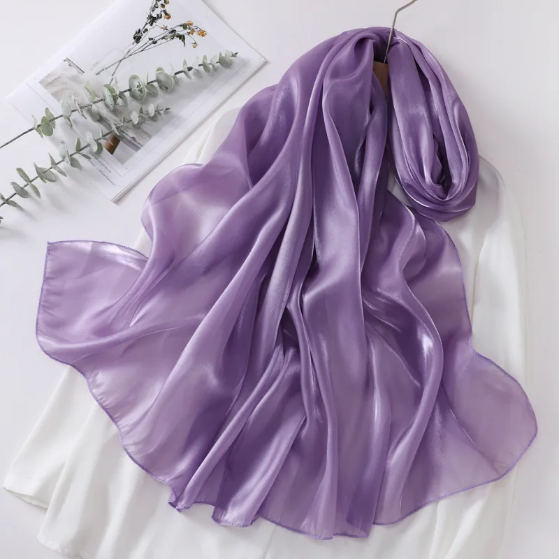 

Eugene Chiffon Lady's Shiny Scarf Long Strip High-End Solid Color Headscarf