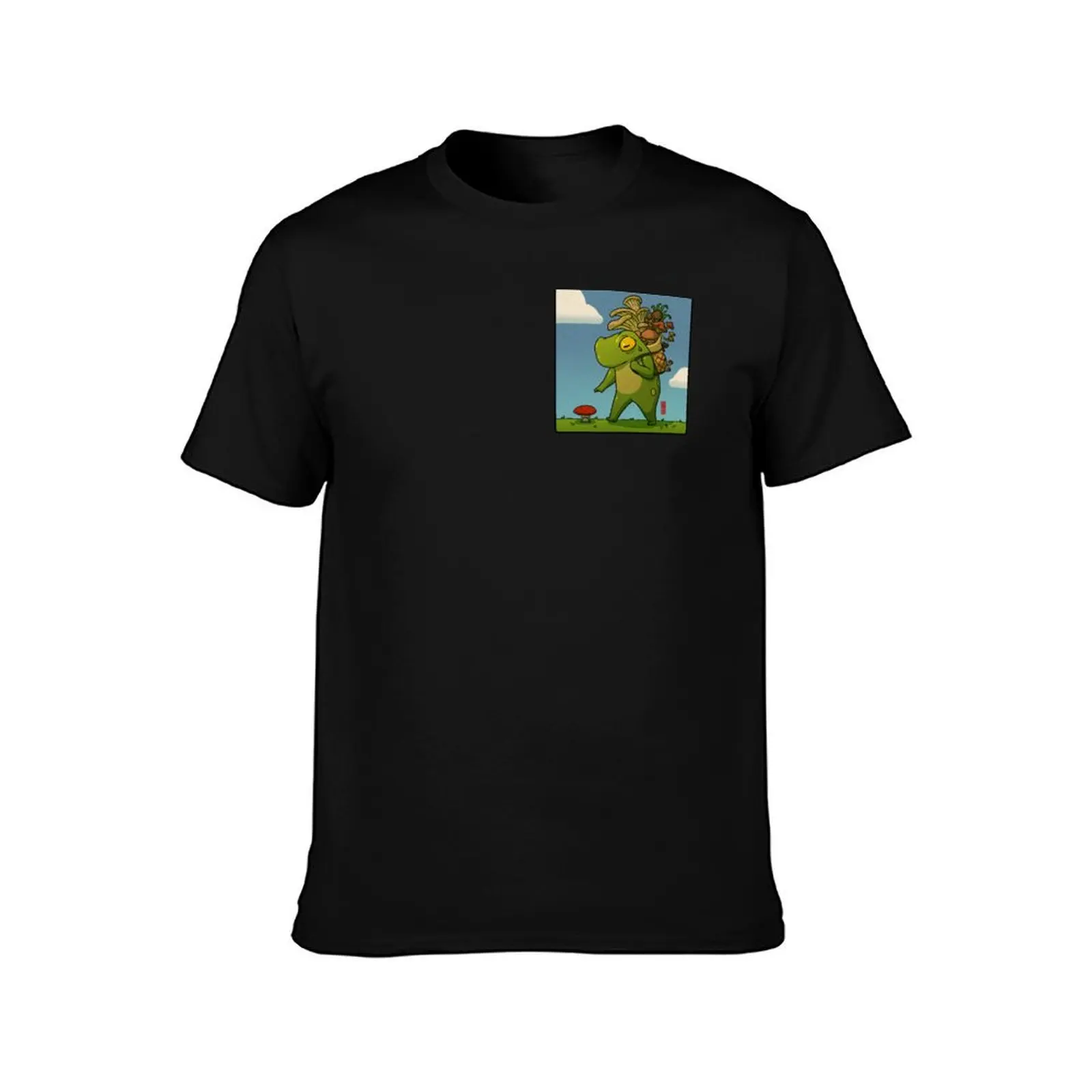 cute frog mushroom picker art with background T-Shirt Basic Regular Fit Casual T-Shirt