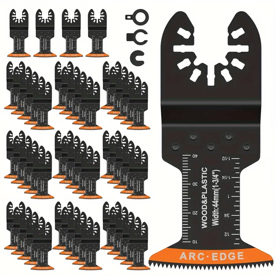 

50pcs High Carbon Steel Oscillating Multitool Blades, 44mm Arc Edge with Ruler for Precise Measurements – Sharp, Wear-Resistant, Fast Cutting for Wood, Plastic, Metal – Black, Workshop Essentials | Arc Edge Blades | Durable Blades