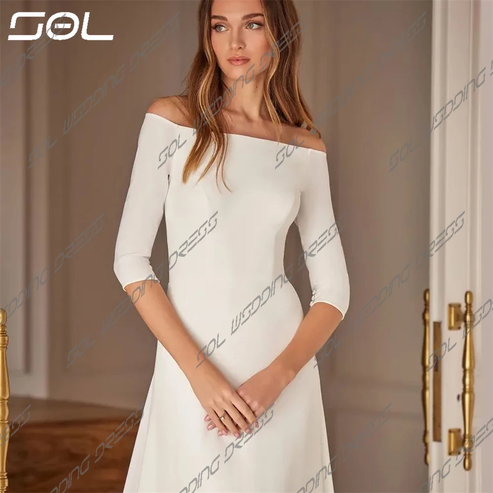 Sol Eenvoudige Off-Shoulder Halve Mouwen Trouwjurken Bruid Gewaden Elegante Rugloze A-Lijn Bruidsjurken Vestidos De Novia