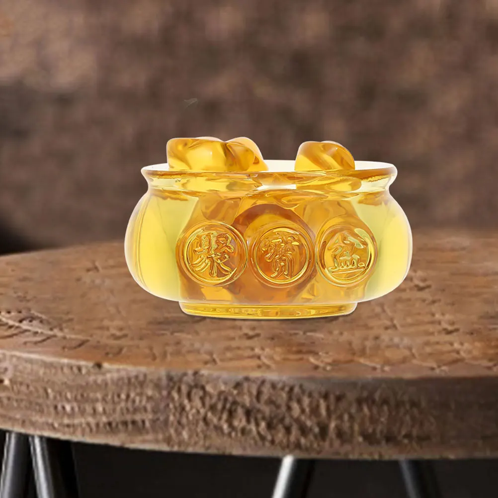 

Vintage Yellow Crystal Treasure Basin Centerpiece Tabletop Decor Chinese Gifts Wealth Bowl Adornment