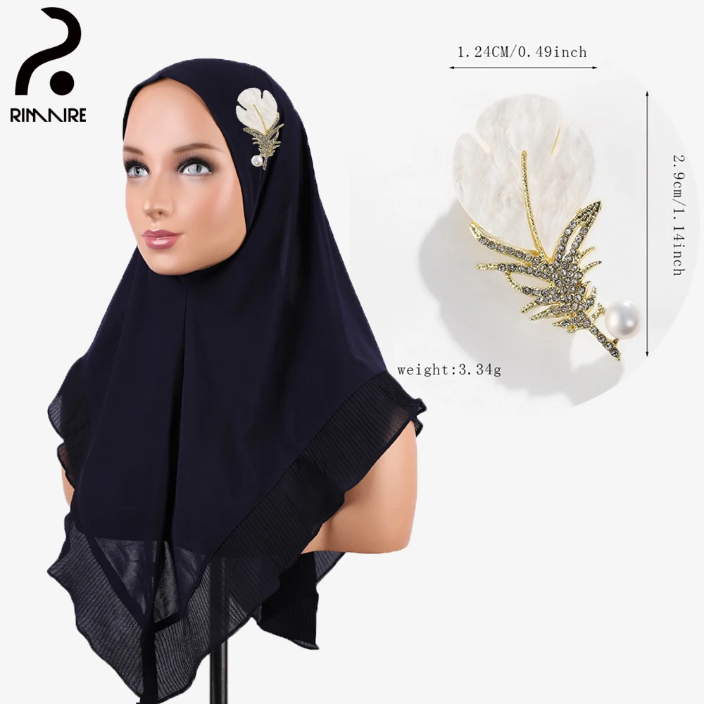 Navy Blue Instant Turban with Brooch Classic Lace Muslim Hijabs High Quality Solid Headscarves Pins Shawl Wholesale Gift RIMAIRE