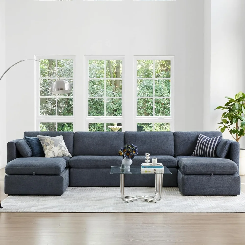 

Blue Couch Sofas Living Room Sofa 146 Inch Width Oversized Modular Sectional Fabric Sofa Set Sofy Do Salon Chair Rooms Furniture