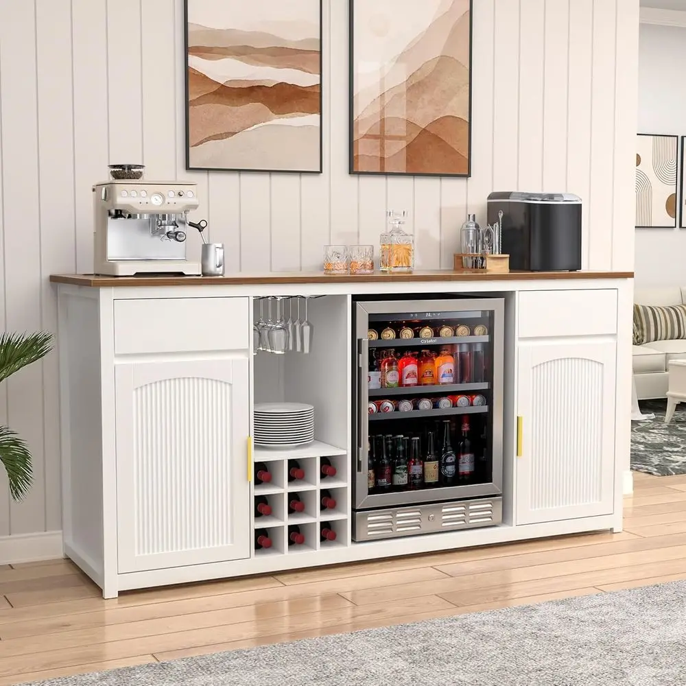 Extra Long Bar Cabinet with ridge Space, ern Wine Liquor Cabinet with Storage and Power Outlet, Buet Sideboard with luted Door H