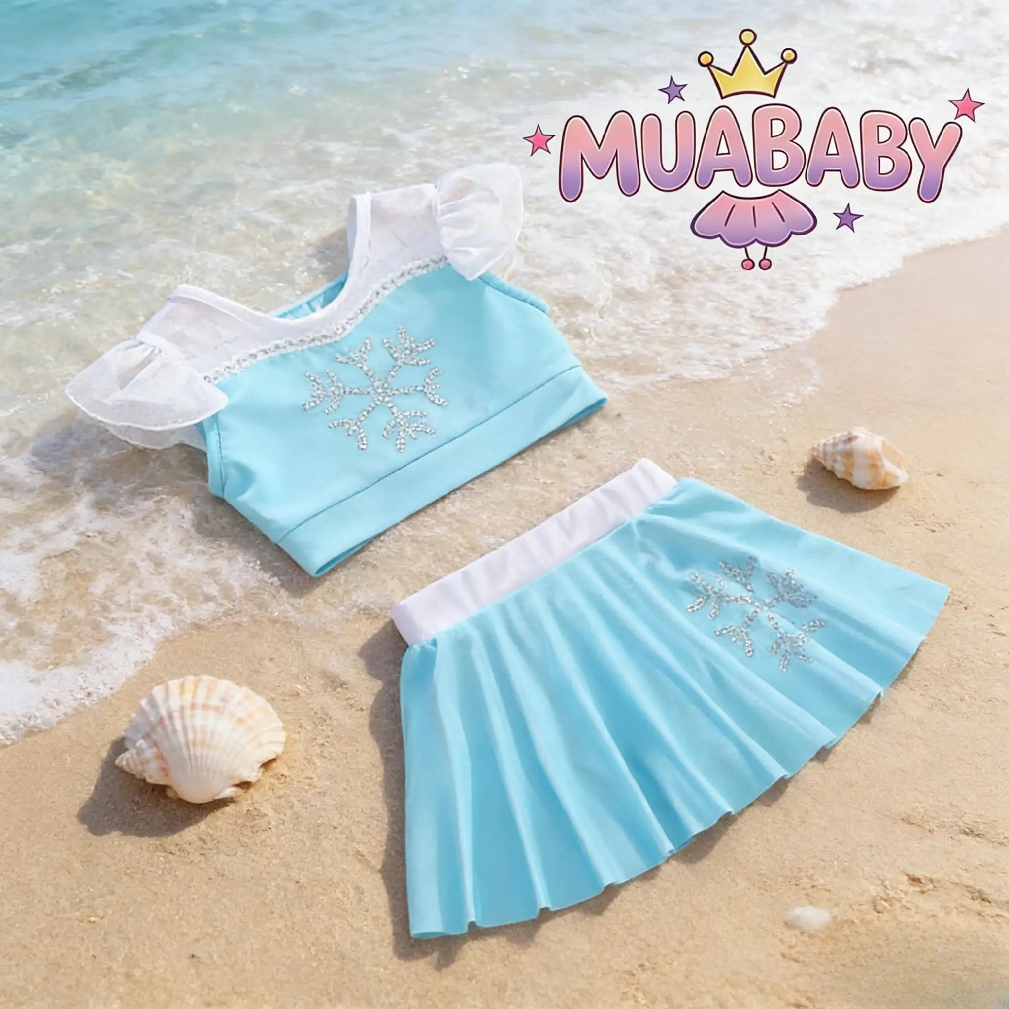 Elsa Swimsuit for Girls 2 Piece Blue Glitter Snowflake Bathing Suit Summer Beachwear Kids Children Toddler Princess Costume 2-8Y