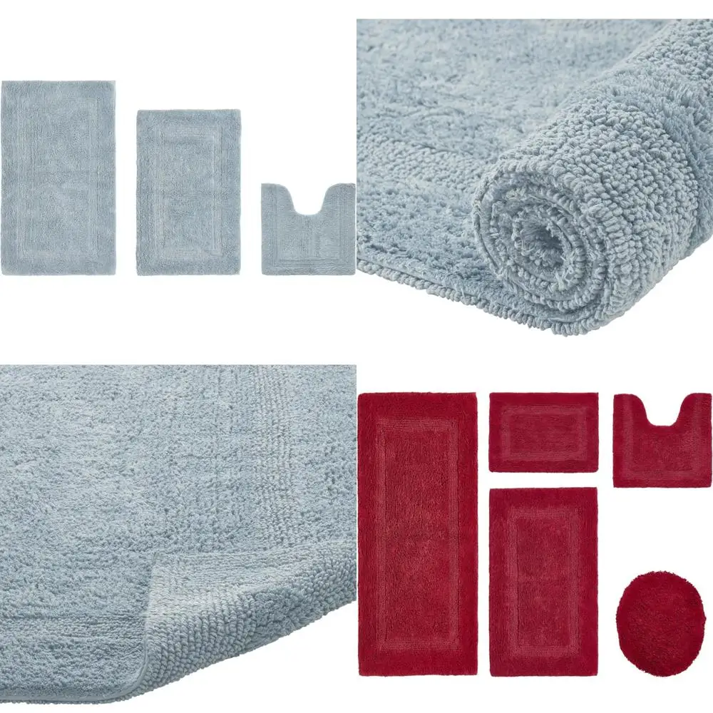 

Luxury Cotton 3-Piece Bathroom Rug Set Soft, Water-Absorbent, Reversible, Machine Washable for Bath Area