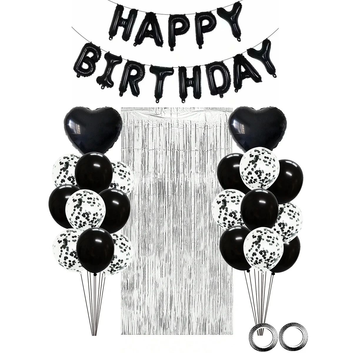 36Pcs Mixed Balloons Happy Birthday Party Decoration Metallic Foil Tinsel Curtain Background Boy Grils Birthday Party Decoration