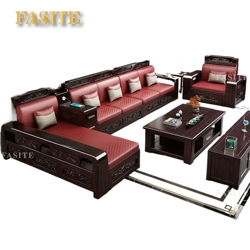 For New Chinese Style Solid Wood Sofa Red Gold Sandalwood Carved Storage Combination Furniture Dual Purpose Winter Summer