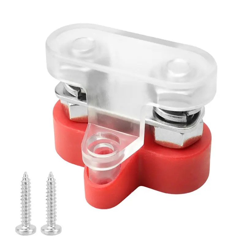 A93E-M6 Dual Stud Battery Terminal, For RV, Marine& Solar System Compatible, Clear Cover, Heavy-Duty Power Distribution Block