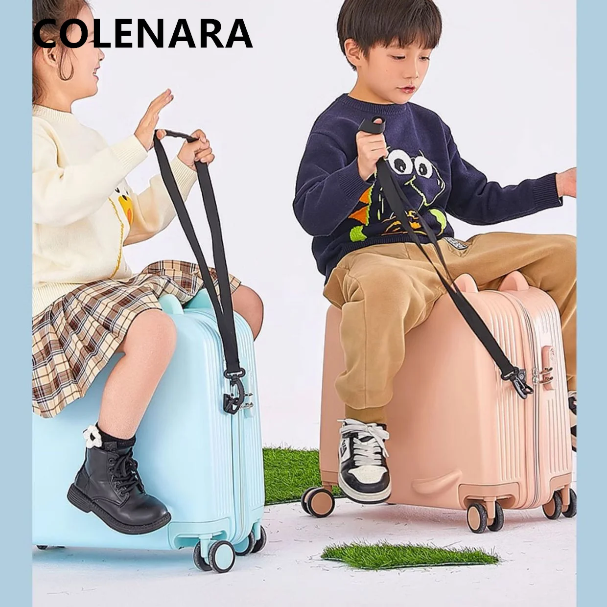 COLENARA Children's Suitcase Can Sit and Ride Boarding Box ABS + PC Student Trolley Case 20 Inches Carry-on Travel Luggage