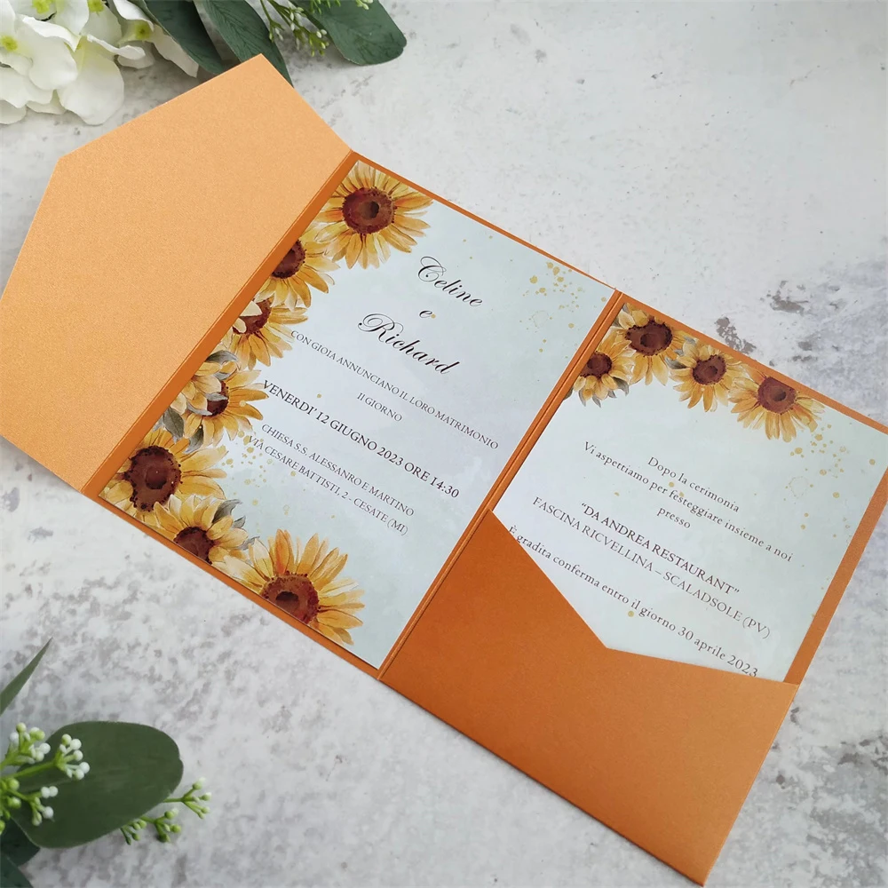 

Bronze Wedding Invitation Card Pocket With Envelop Customized Printing For Marriage Bridal Shower Birthday Business 50 sets