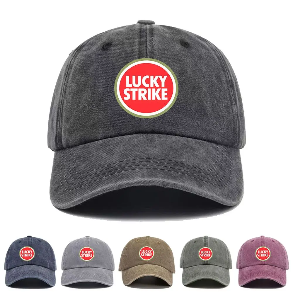 Vintage Washed Baseball Cap Lucky Strike Print Graphic Unisex Streetwear Casual Trucker Style Summer Cotton Sun Hat