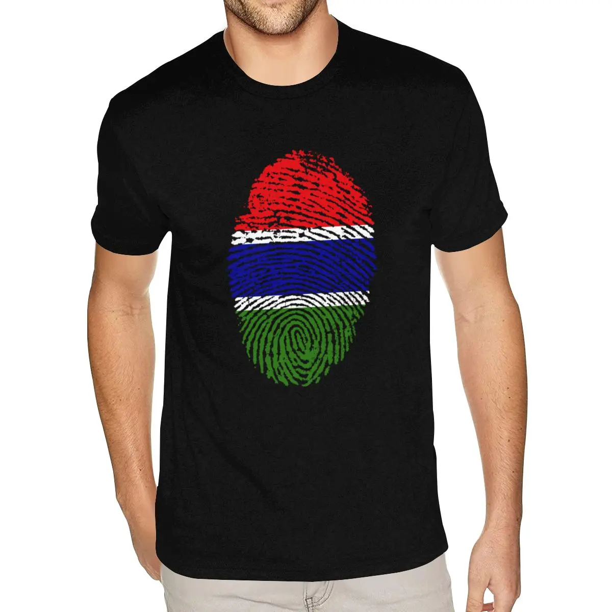 

Short Sleeve Round Collar Organnic Cotton Gambia Flag Fingerprint Shirt Vintage Dad S T-Shirt