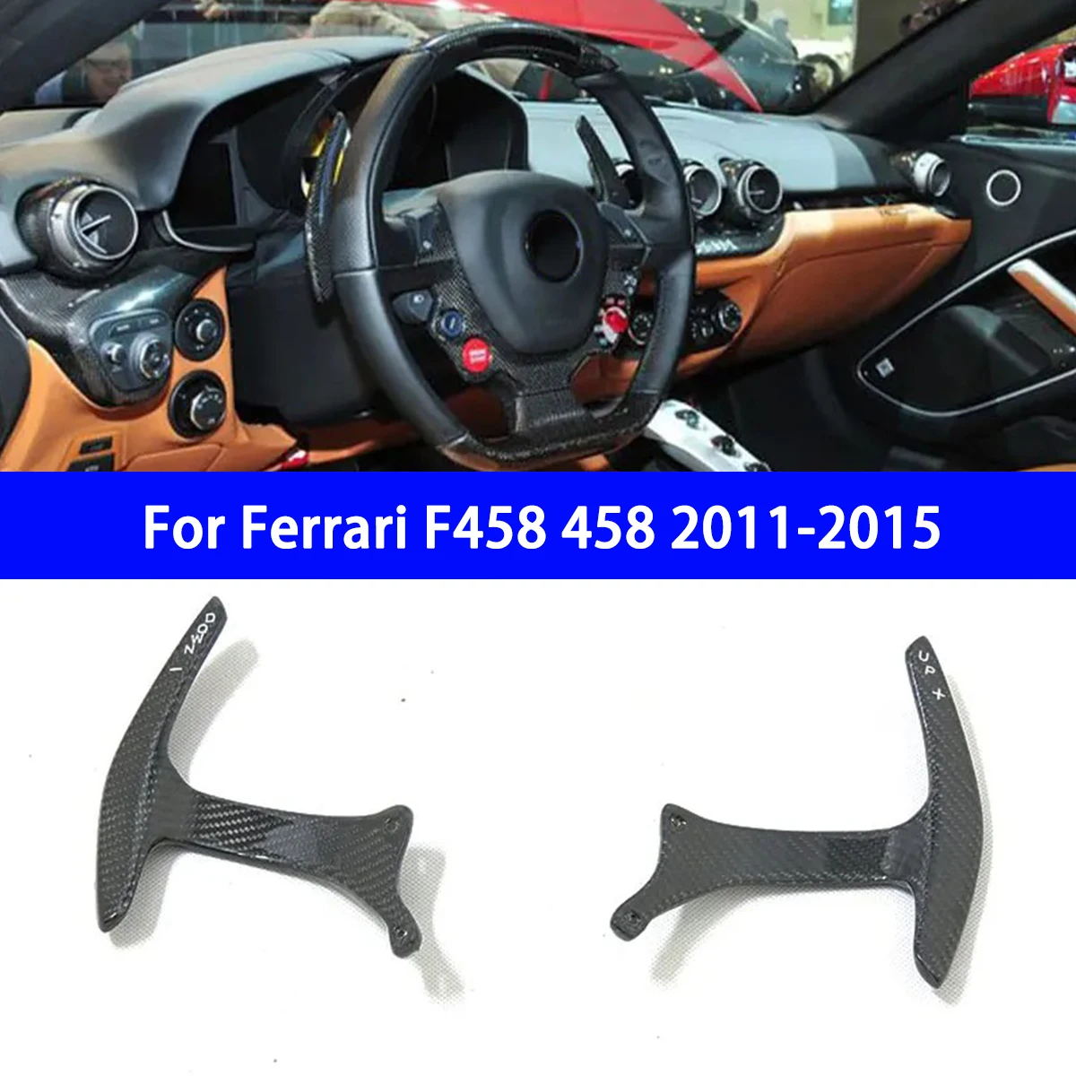 

For Ferrari F458 458 2011-2015 Car Real Dry Carbon Fiber Central Steering Wheel Paddle Shifter Extension Auxiliary Shift