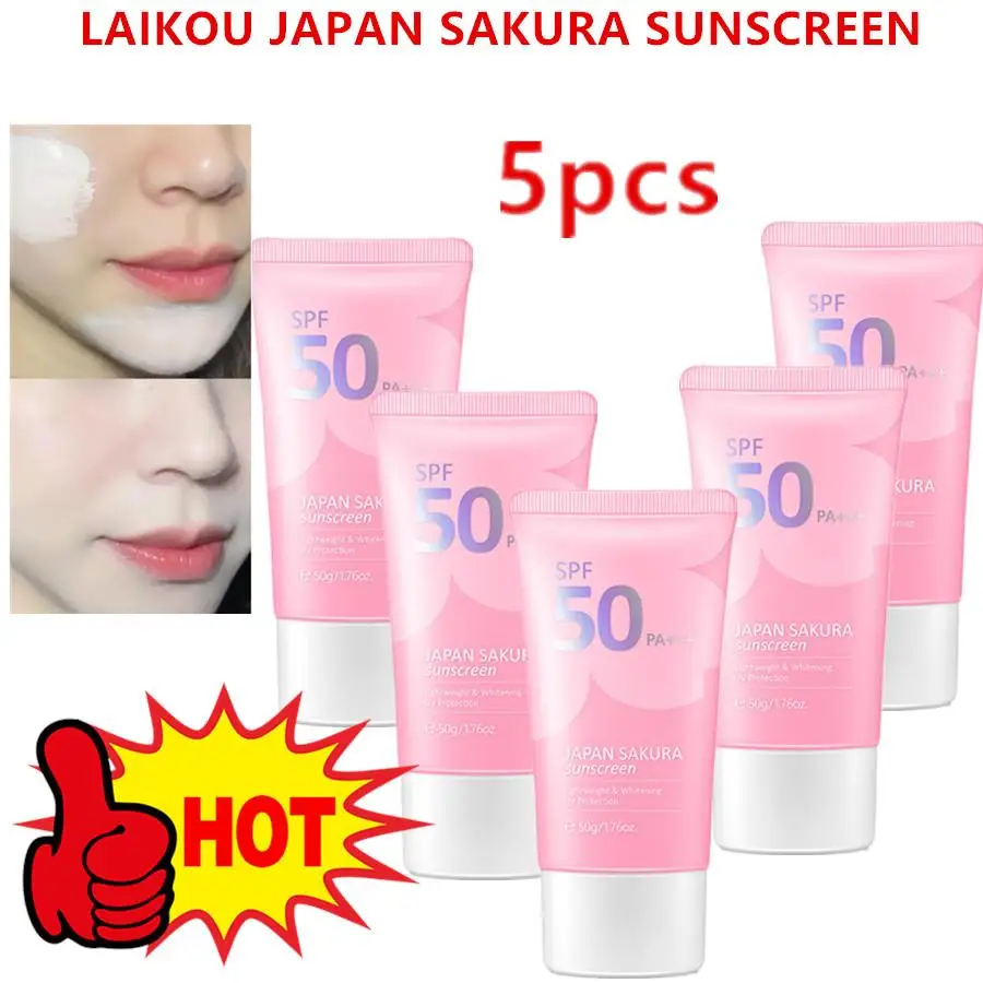 

5Pcs Laikou Facial Body Sunscreen Whitening Sun Cream Sunblock Skin Protective Cream Anti-Aging Oil-control Moisturizing SPF 50