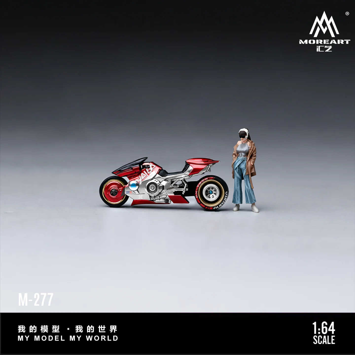 *Pre-Order*MoreArt 1:64 Futuristic Red Silver Motorcycle And Figure Resin Miniature Model Diorama Decor Hobby Collectible
