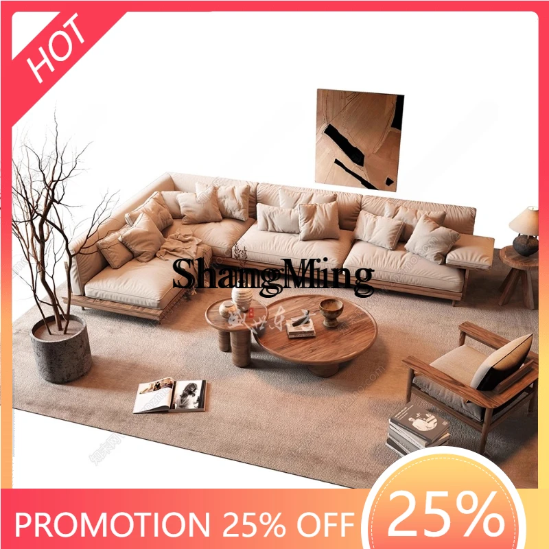 

SM new solid wood corner sofa combination Zen Chinese and ancient style B & B hotel model room