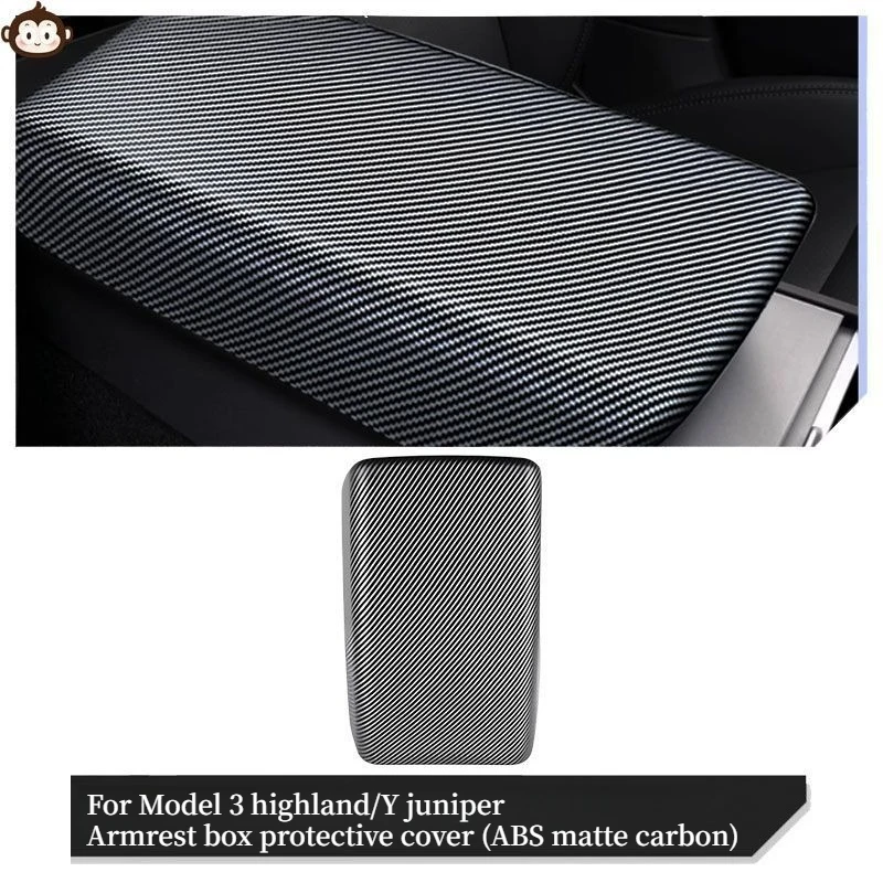 Suitable for the Armrest Box Protective Cover Used in the Updated Tesla Model 3/Y, Carbon Fiber Pattern Modification Accessories