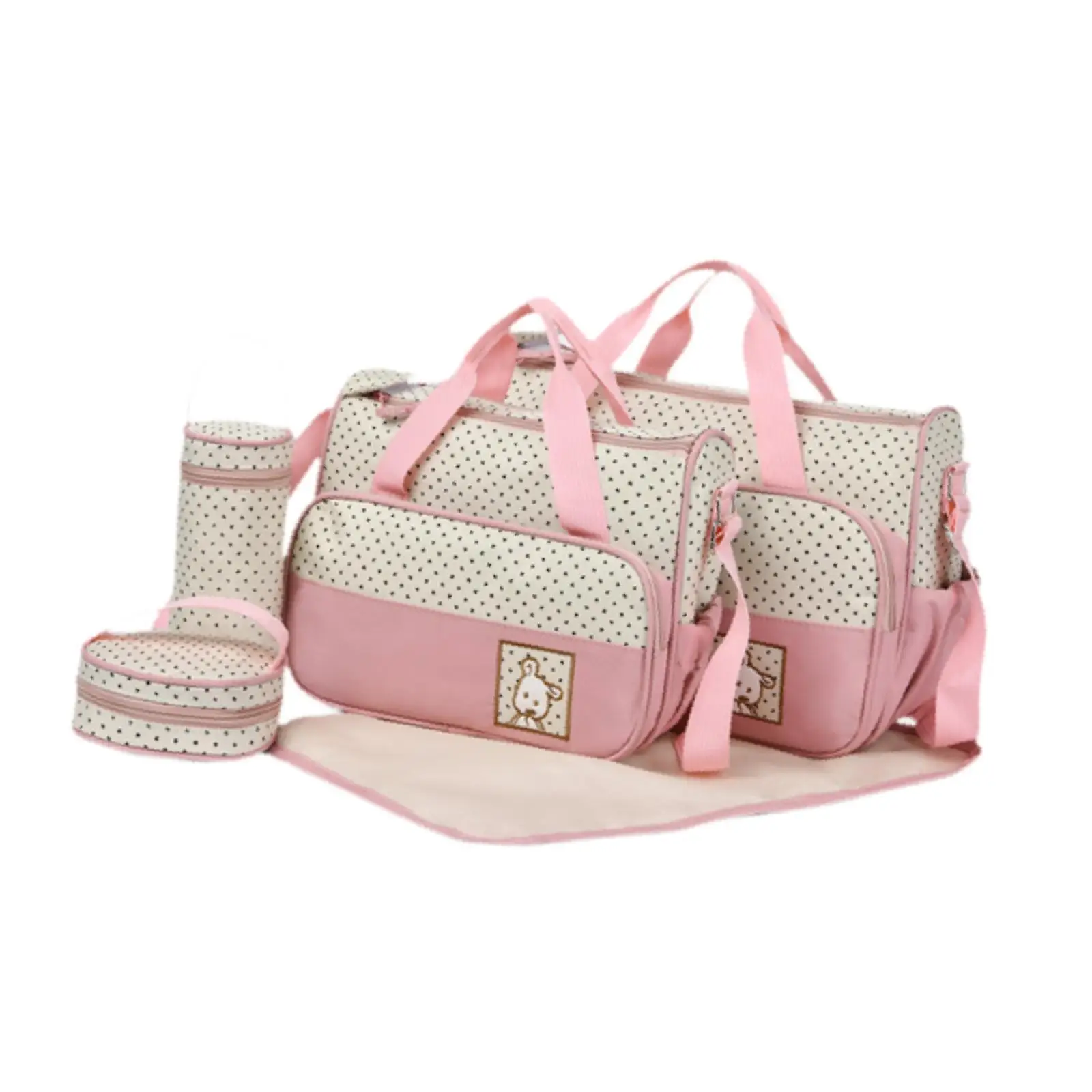 Baby Diaper Bag Tote Set for Traveling Multifunctional Handbag with Bottle Bag Changing Pad Oxford Cloth Maternity Nappy Carry