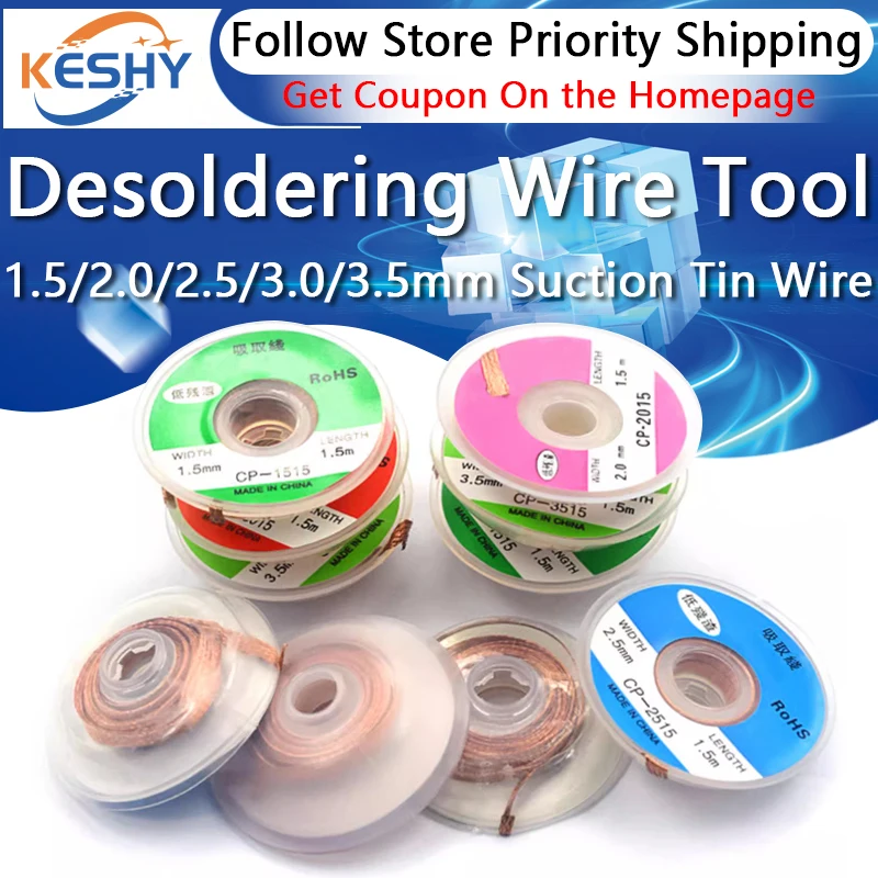 Desoldering Wire 1.5/2.0/2.5/3.0/3.5mm Suction Tin Desoldering Wick Solder Braid Wire for PCB Tin Remove Welding Tool