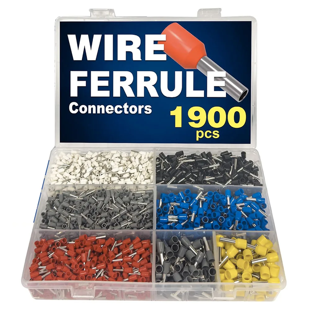

1900pcs Wire Ferrules Kit AWG 22-10 Insulated Cord Pin End Terminal Cable Ferrules Wire Ends Terminal Kit Crimp Connectors