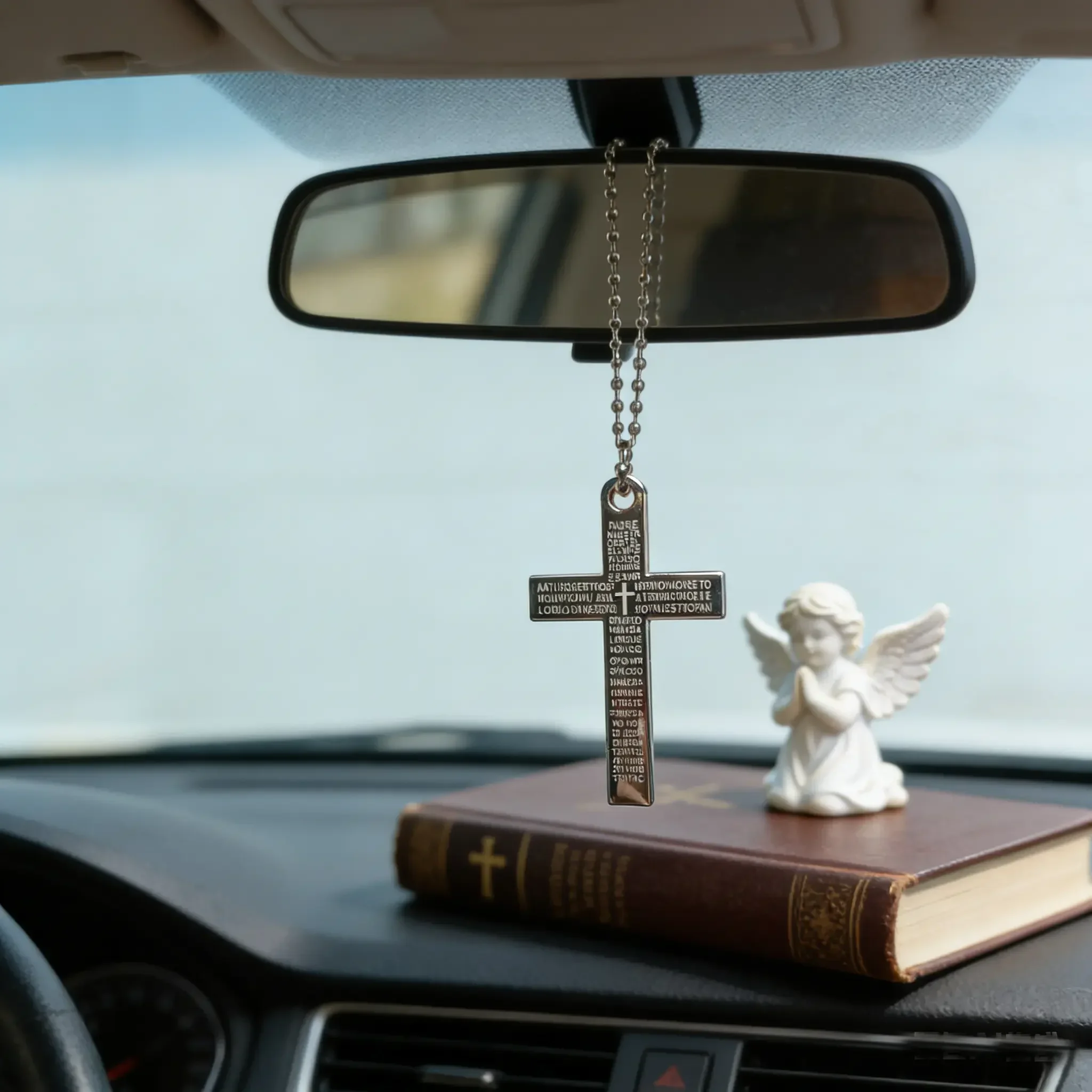Vintage Zinc Alloy Cross with Scripture, Christian Peace Charm, Car Interior Decor, Dual-Use Daily Blessing Ornament, Automotive Accessory, Car Interior Decoration, Car Interior Ornaments