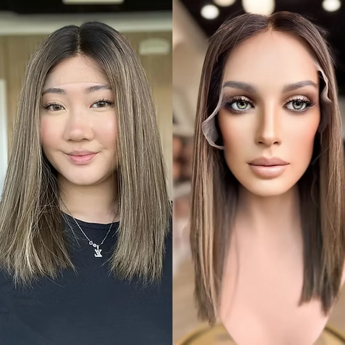 Middle Parting Natural Straight Synthetic Lace Frontal Wigs Shadow Roots Golden-Brown Mixed Not Knotted 13*4 High Definition Wig