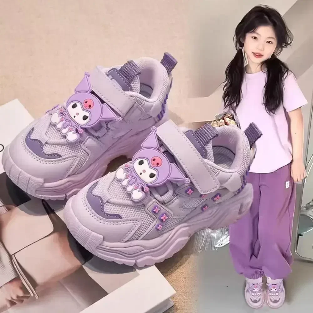 

Kids'Casual Shoes Sneakers Cartoon Kuromi PU Leather Spring Shoes For Girls Anti-slip Velcro Pink Pruple Shoes Size 26-37