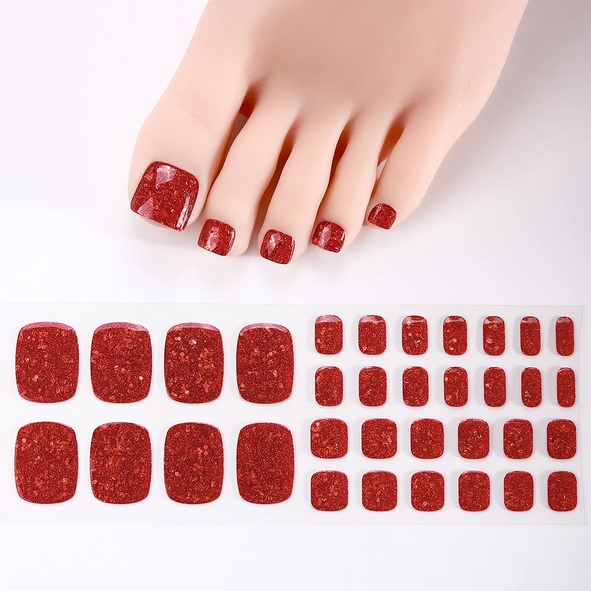 34 Tipps Königsblau Rot Gel Zehen Nagel Aufkleber Glitzer einfarbig keine Backen Pediküre selbst klebende Nagel aufkleber Fuß Nagel Wraps