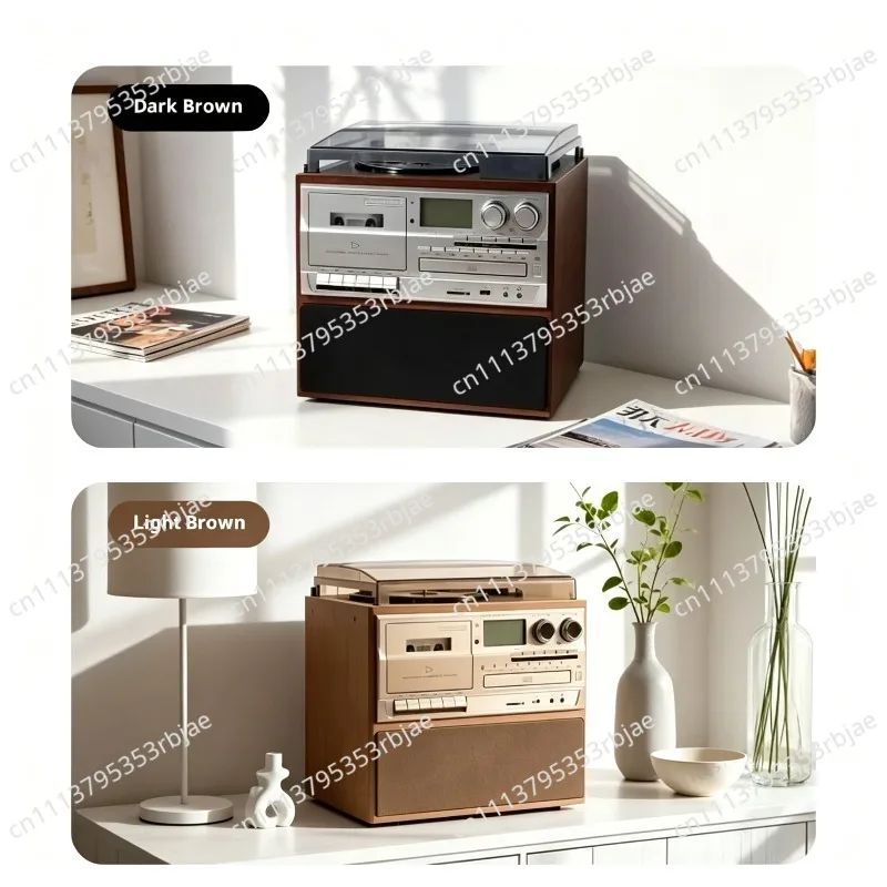 Retro all-in-one vinyl record player, tape player, CD player, wireless card speaker, multi-functional decorative gift