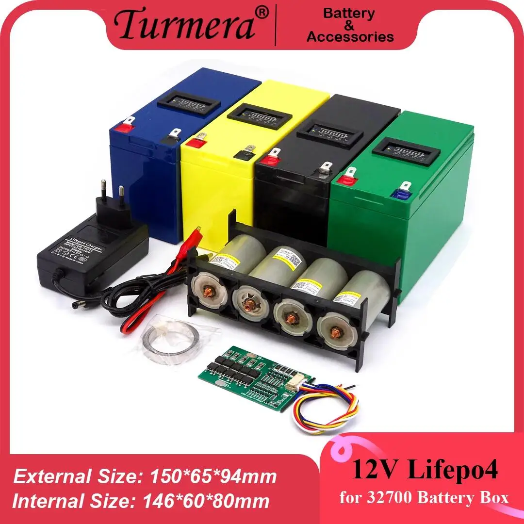 Turmera 12V 7A Lifepo4 Battery Box with 4S 40A Balance BMS 1X4 32650 32700 Holder Switch Displayer Replace Lead-Acid Battery Use