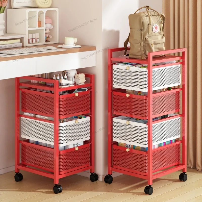 For Carbon Steel Schoolbag Rack, Movable Trolley, Book Storage Rack, Multi-layer Schoolbag Under The Table with Pulley