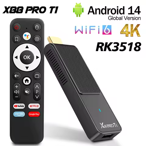 X88Pro T1 TV Stick 4K Smart Android 14 RK3518 BT5.0 Wifi6 Mini TV Stick Set Top Box Google Voice Assistant 2G 16G Media Player