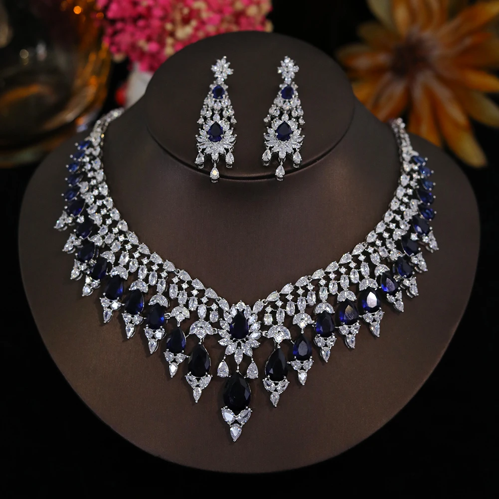 Imagem -03 - Bridal Zirconia Jewelry Conjunto para Mulheres Cristal cz Vermelho Azul Cor Verde Grande Festa Luxo Dubai Nigéria Casamento Pcs