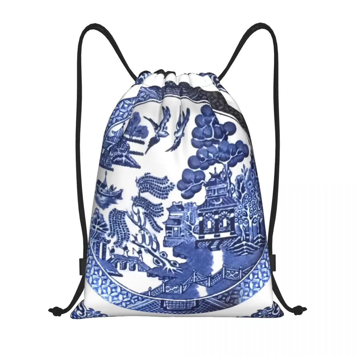 

Blue Willow China Drawstring Backpack Women Men Gym Sport Sackpack Foldable Blue Delft Chinoiserie Training Bag Sack