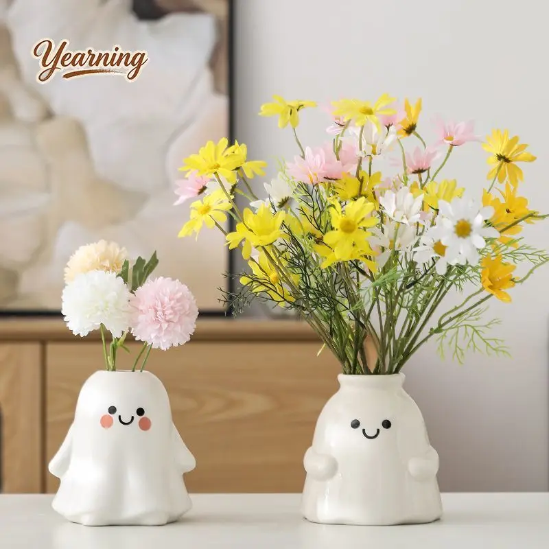 Couple Ceramic Hydroponic Vase Set Home Tabletop Decor for Fresh Dried Artificial Flowers Water Fillable Ornament