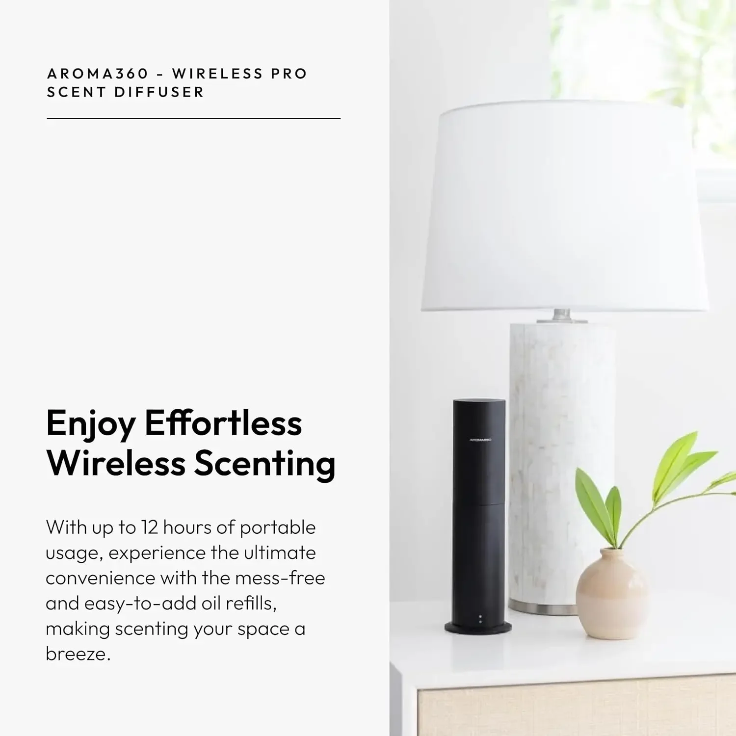موزع روائح الزيوت العطرية Wireless Pro - تغطية 600 قدم مربع - لاسلكي ومحمول مع جهاز تحكم عن بعد - ناشر رائحة العلاج العطري