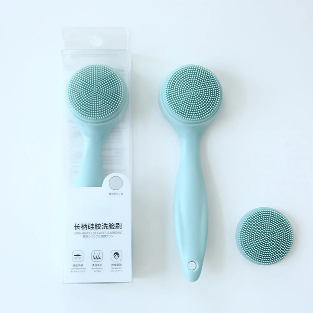 

Silicone Facial Brush Manual Blackhead Removal Soft Silicone Face Scrubber Long Handle Deep Clean Face Cleansing Brush