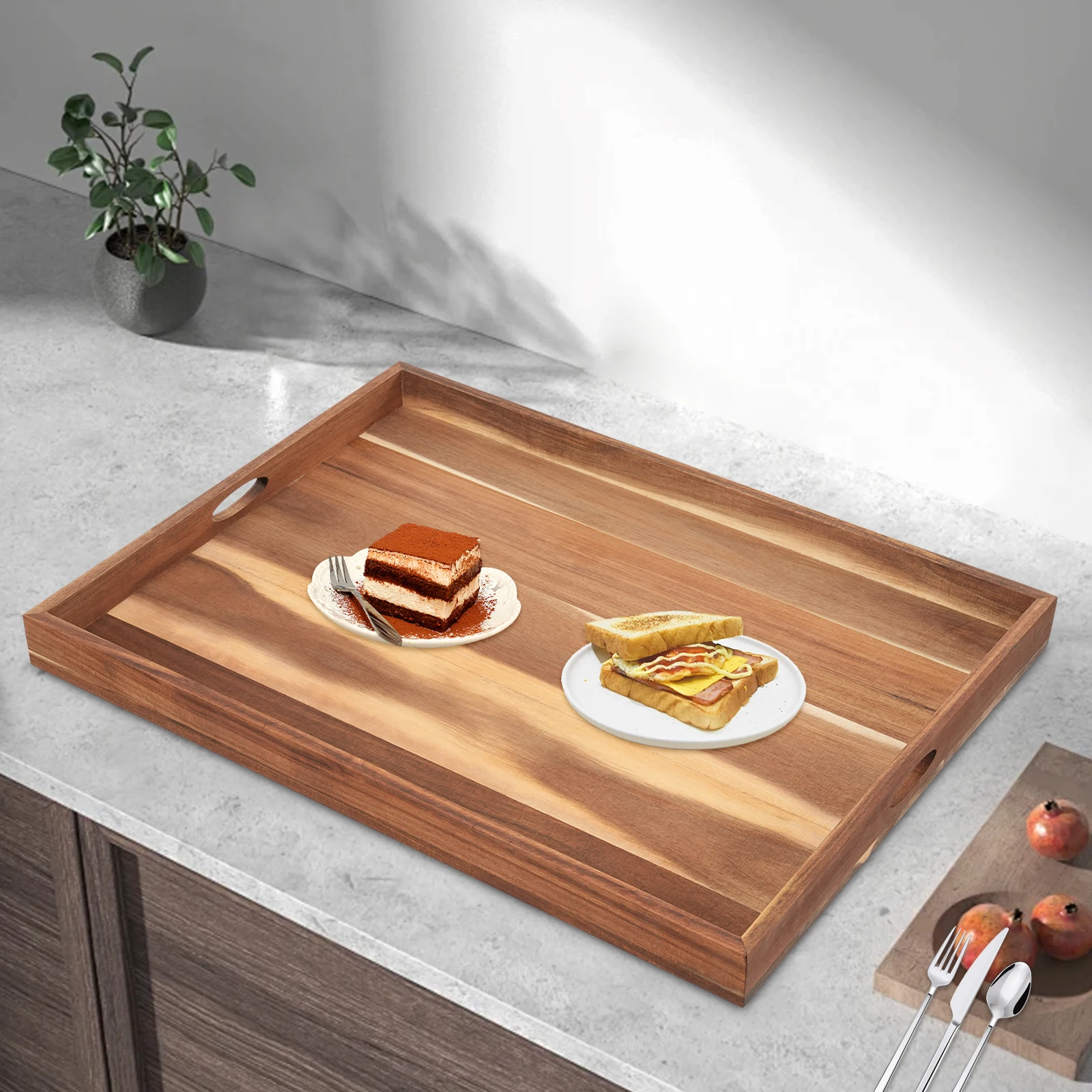 Acacia Wood Tray Kitchen Organizer - Large Multifunctional Stove Cover & Cutting Board with Smooth Edges for Modern Home Kitchen