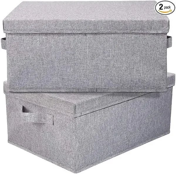 

Linen Foldable Storage Bins with Lids, 2 Pack, Storage Boxes with Carrying Handles and Sturdy Heavy