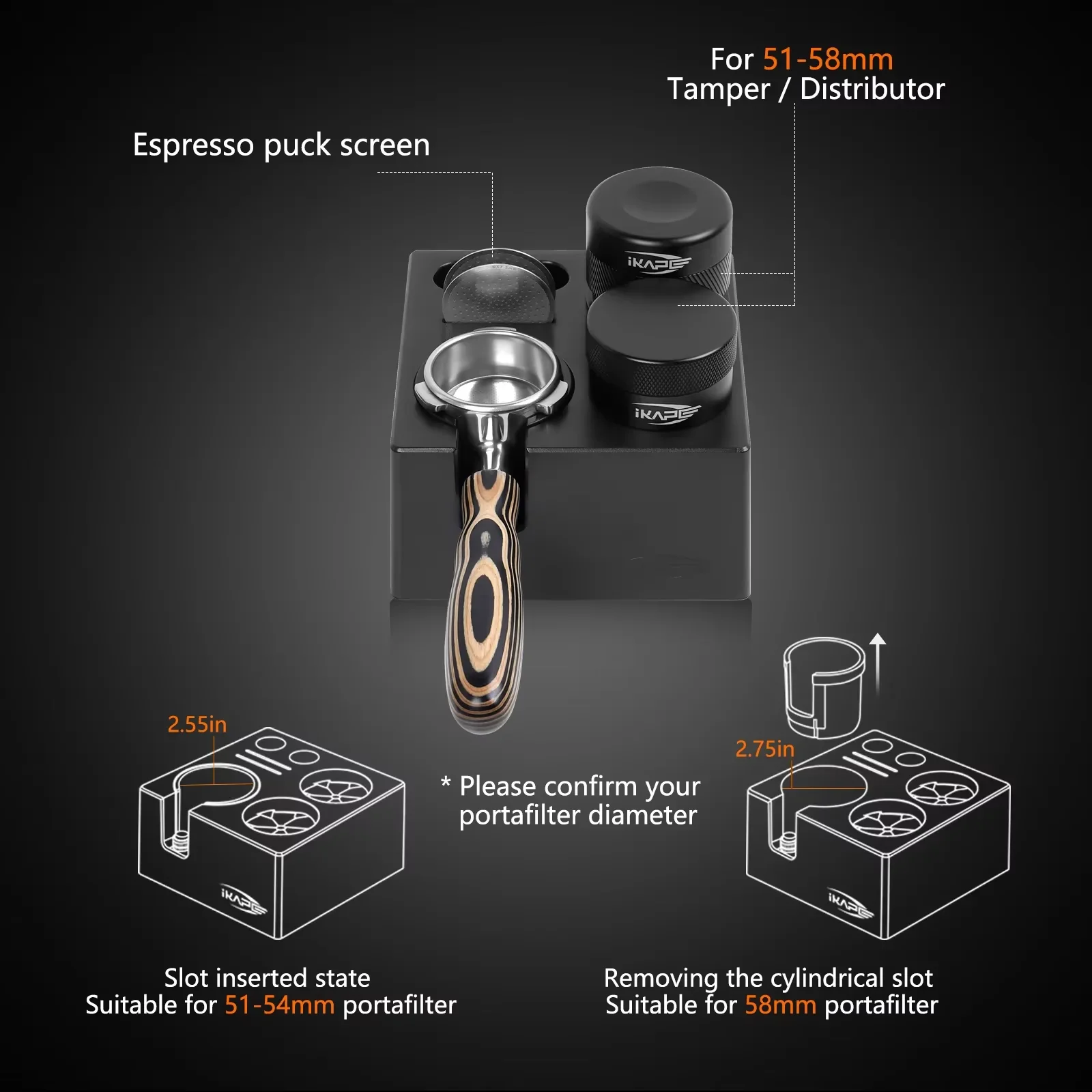 

Регулируемый держатель портафильтра IKAPE, подставка для распределителя тампера для Delonghi Breville, станция для тампонов, инструменты для бариста, аксессуары