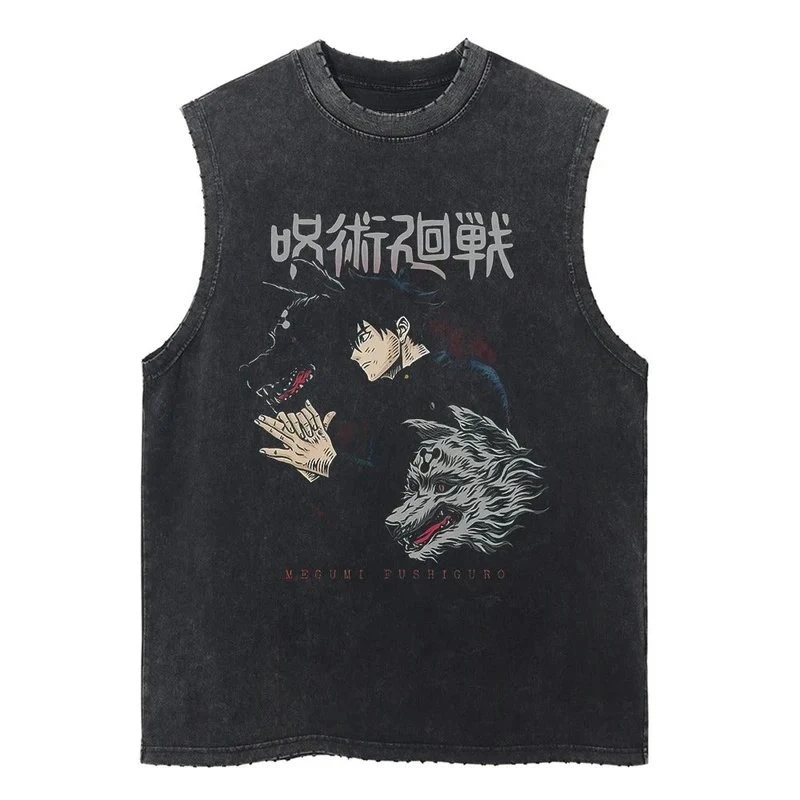 

Jujutsu Kaisen Men's and Women's Washed Vest Megumi Fushiguro Japan Anime Summer Cotton Old Vintage Tank Top Y2k Harajuku Sling