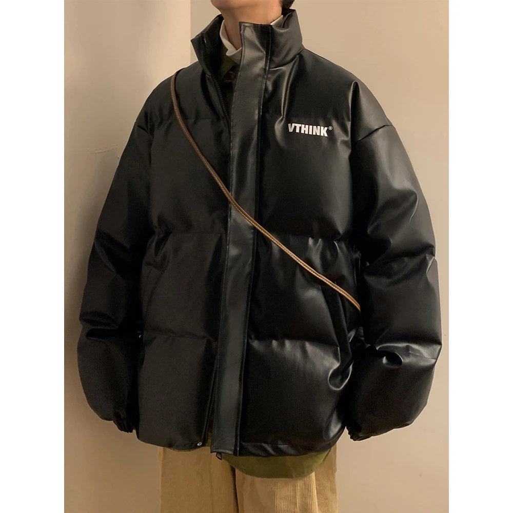 

Утепленная мужская зимняя куртка из искусственной кожи и хлопка в американском стиле, ветрозащитная, с воротником-стойкой, на хлопковой подкладке