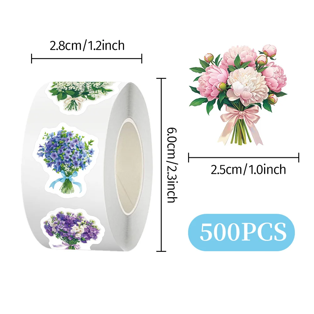 

500Pcs/Roll 10PCS Cycle Flower Bouquet Cartoon Sealing Stickers DIY Journa Lwater glass Laptop Decals Decoration Reward Gift Toy